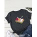 Women Cartoon Sleeping Sushi Print O  Neck Short Sleeve Leisure T  Shirt