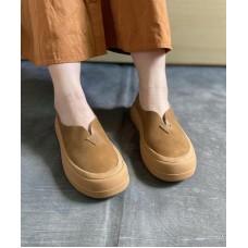 Khaki Casual Genuine Leather Flats  Flats