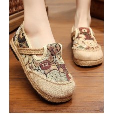 Green Little bear Cotton Linen Flat Shoes