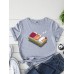 Women Cartoon Sleeping Sushi Print O  Neck Short Sleeve Leisure T  Shirt