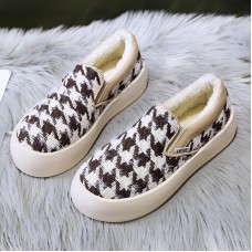 Women Brief Houndstooth Elastic Band Warm Lining Walking Shoes