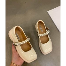 Beige Flats Faux Leather Boutique Buckle Strap Flat Feet Shoes